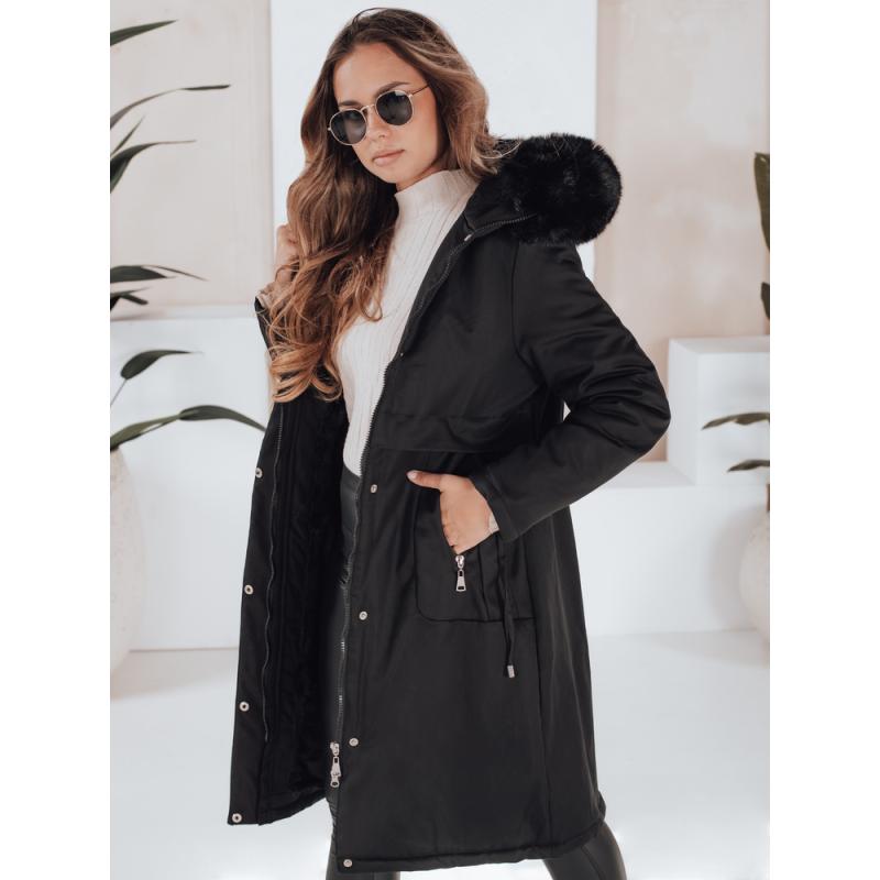 Dámska zimná bunda s kožušinkou, čierna