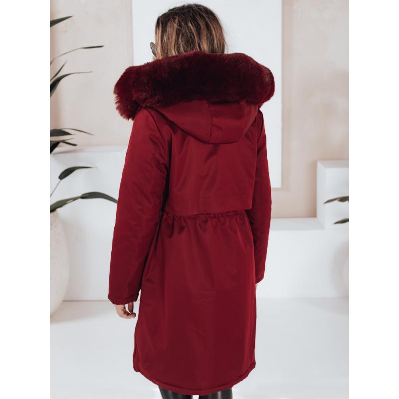 Dámska zimná bunda s kožušinkou, bordová