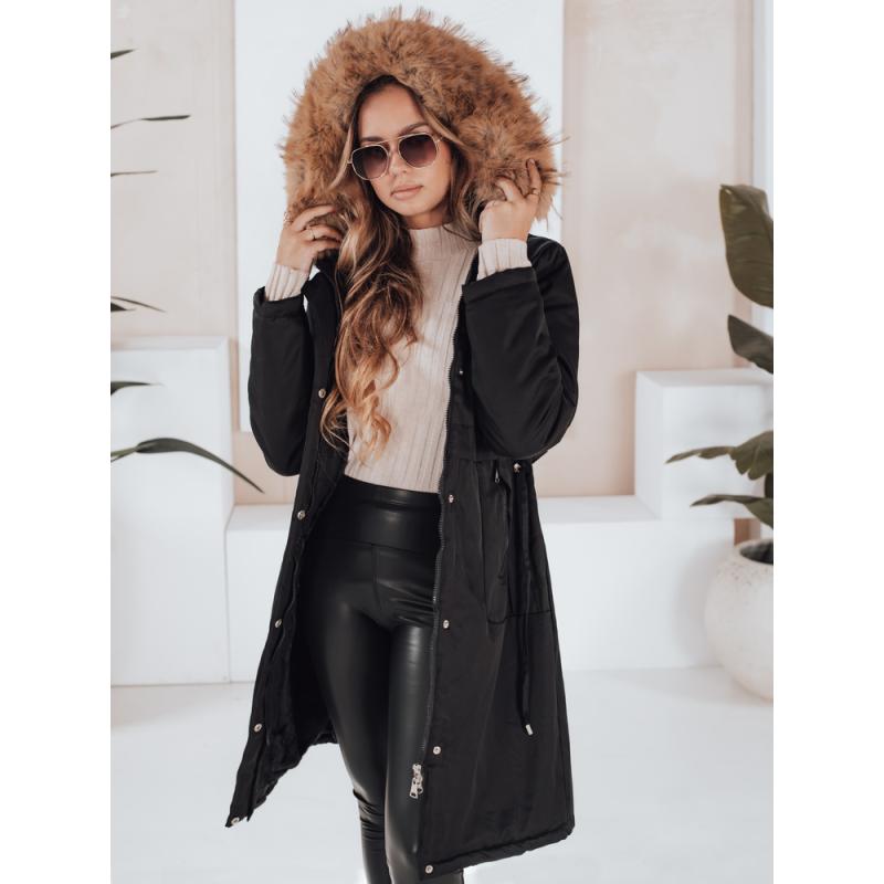 Dámska zimná bunda s kožušinkou, čierna