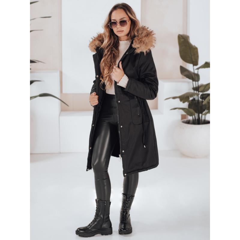 Dámska zimná bunda s kožušinkou, čierna
