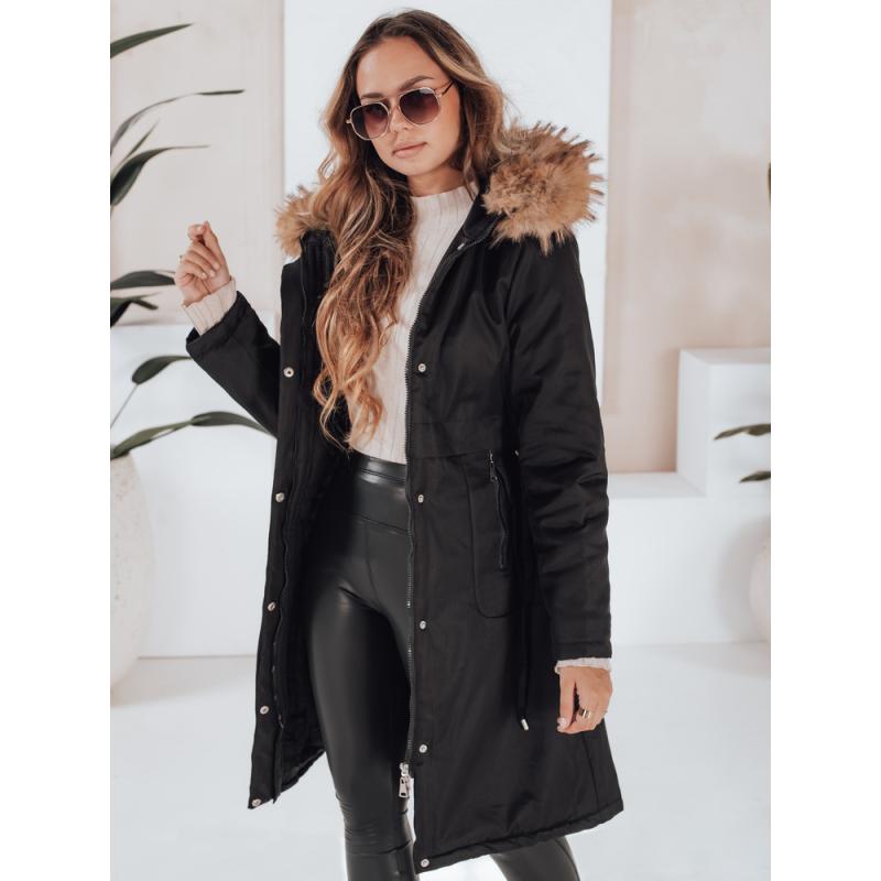 Dámska zimná bunda s kožušinkou, čierna