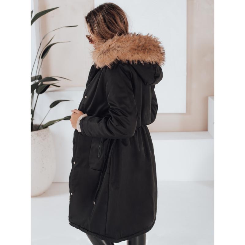 Dámska zimná bunda s kožušinkou, čierna