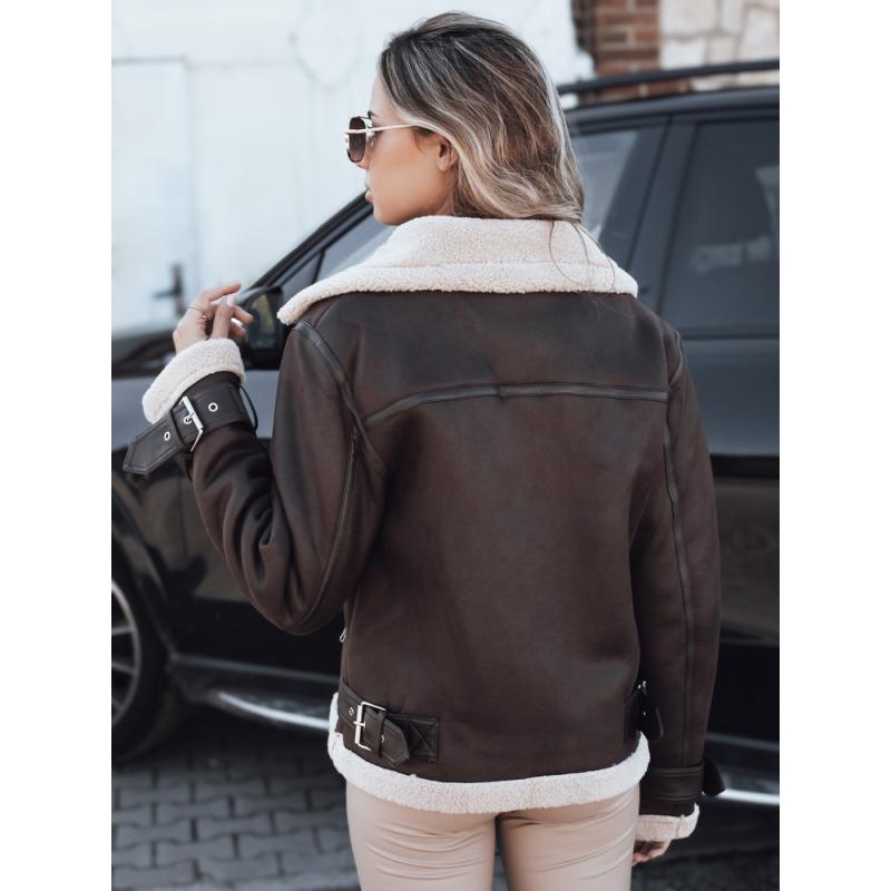 Dámská bunda ramoneska s kožešinou hnědá