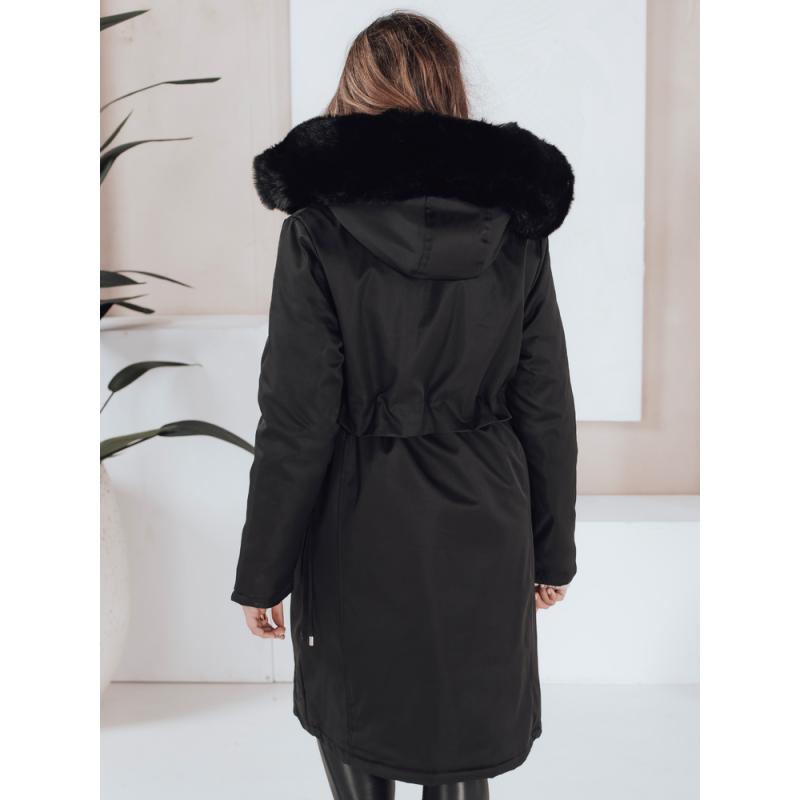 Női téli parka szőrme szegéllyel, fekete