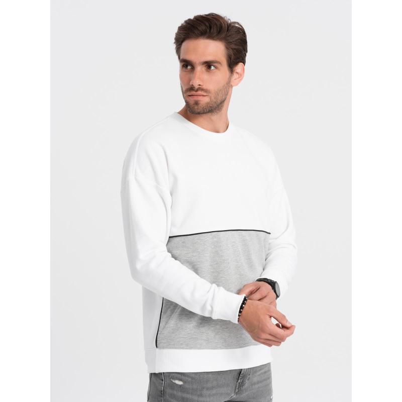 Pánská mikina OVERSIZE s kontrastní barevnou kombinací – bílá a šedá V1 B1673