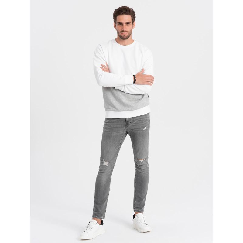 Pánská mikina OVERSIZE s kontrastní barevnou kombinací – bílá a šedá V1 B1673