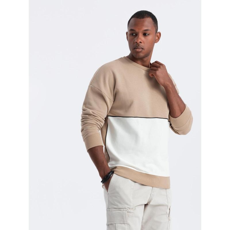 Pánská mikina OVERSIZE s kontrastní barevnou kombinací – béžová V2 B1673