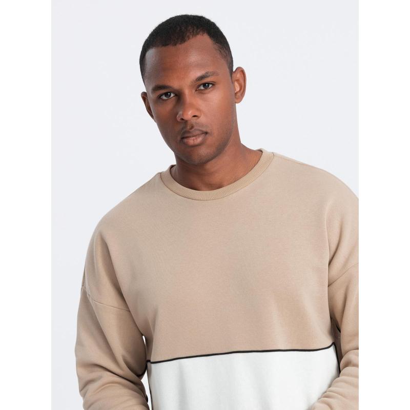Pánská mikina OVERSIZE s kontrastní barevnou kombinací – béžová V2 B1673