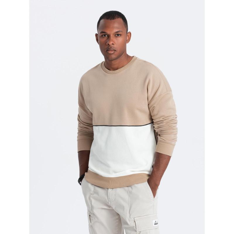 Pánská mikina OVERSIZE s kontrastní barevnou kombinací – béžová V2 B1673