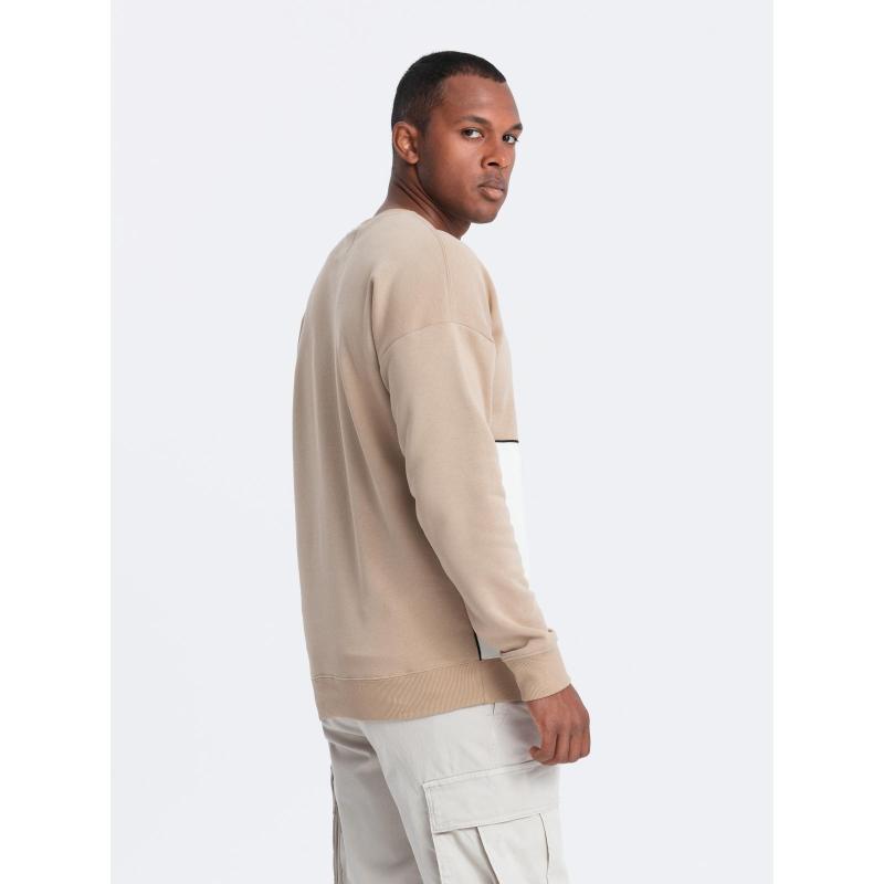 Pánská mikina OVERSIZE s kontrastní barevnou kombinací – béžová V2 B1673