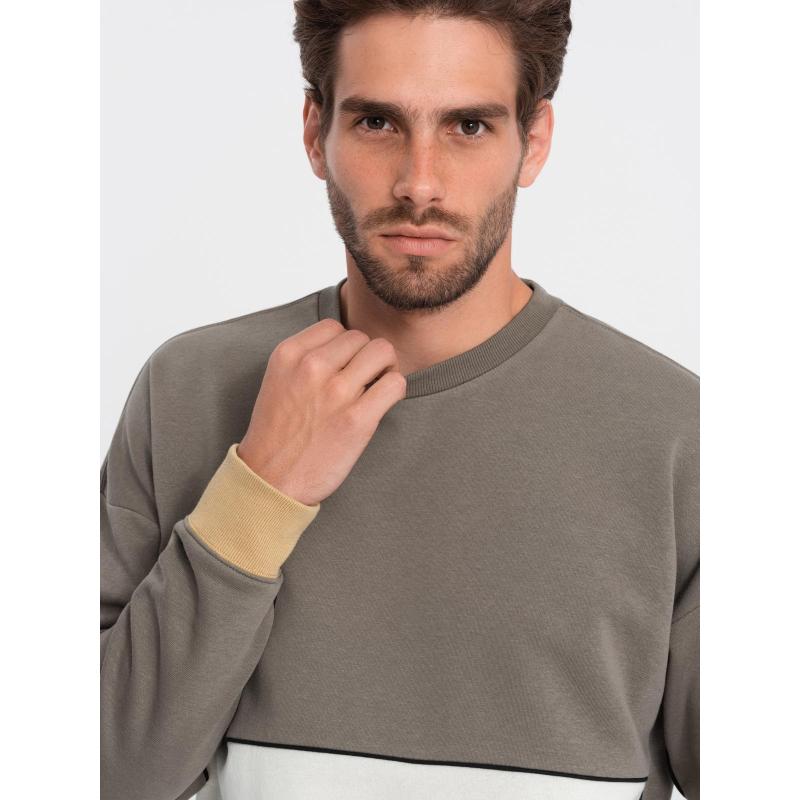 Pánská mikina OVERSIZE s kontrastní barevnou kombinací – khaki V7 B1673