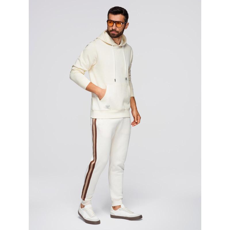 Pánská mikina BASIC s kapucí a klokaní kapsou – krémová V11 B1674