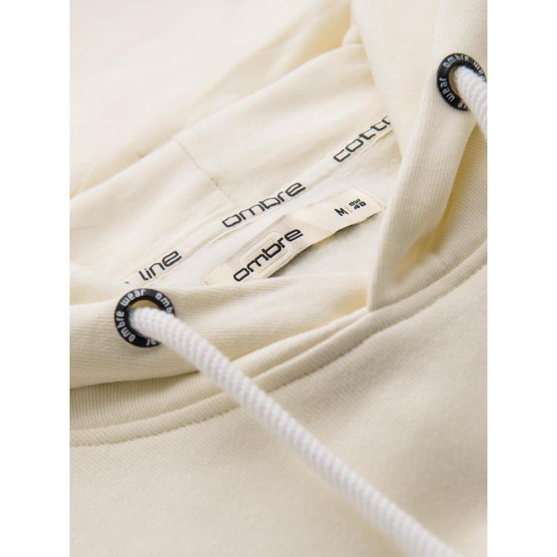 Pánská mikina BASIC s kapucí a klokaní kapsou – krémová V11 B1674