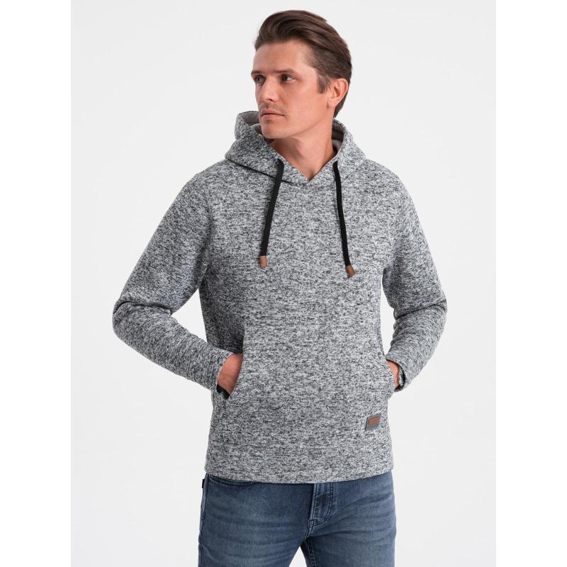 Pánská mikina bez streče s kapucí a klokaní kapsou – šedá melírovaná V1 B1675