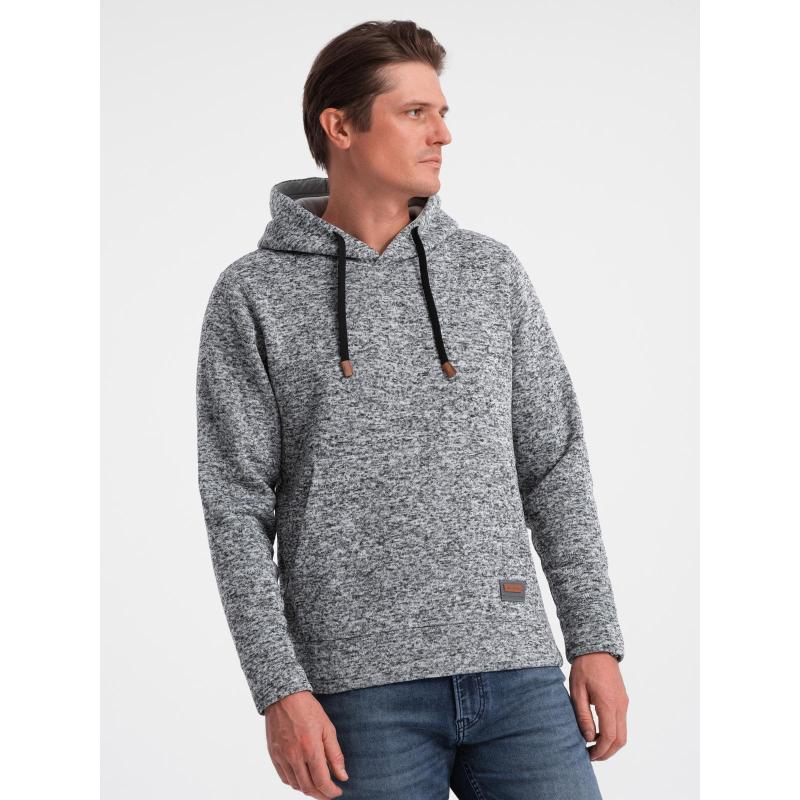 Pánská mikina bez streče s kapucí a klokaní kapsou – šedá melírovaná V1 B1675
