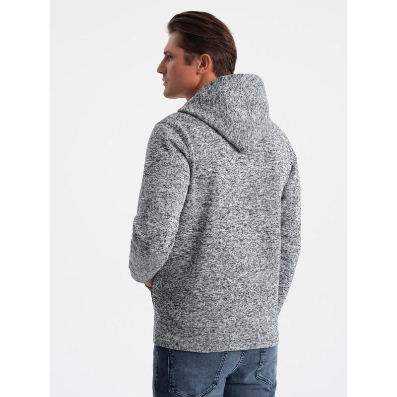 Pánská mikina bez streče s kapucí a klokaní kapsou – šedá melírovaná V1 B1675
