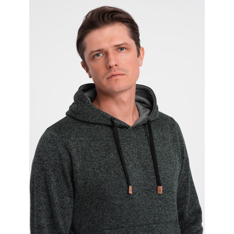 Pánská mikina s kapucí Kangaroo bez streče – olivová melírovaná V3 B1675