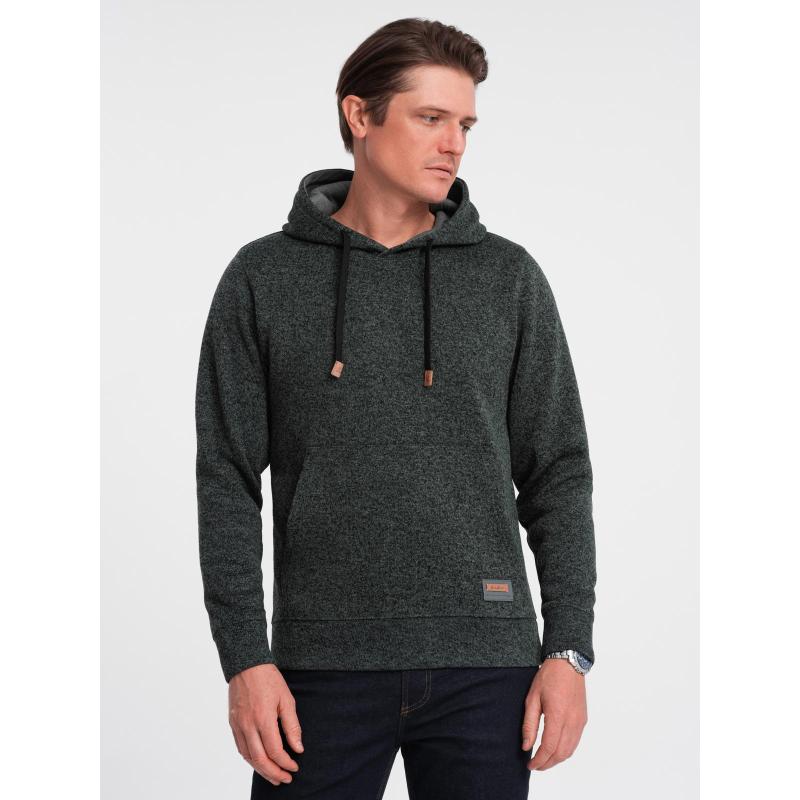 Pánská mikina s kapucí Kangaroo bez streče – olivová melírovaná V3 B1675