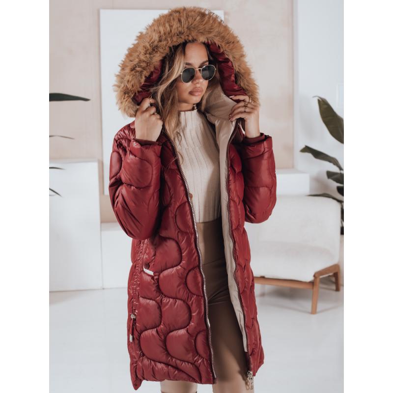 Dámská zimní bunda VIRELIA prošívaná s kapucí, vínová