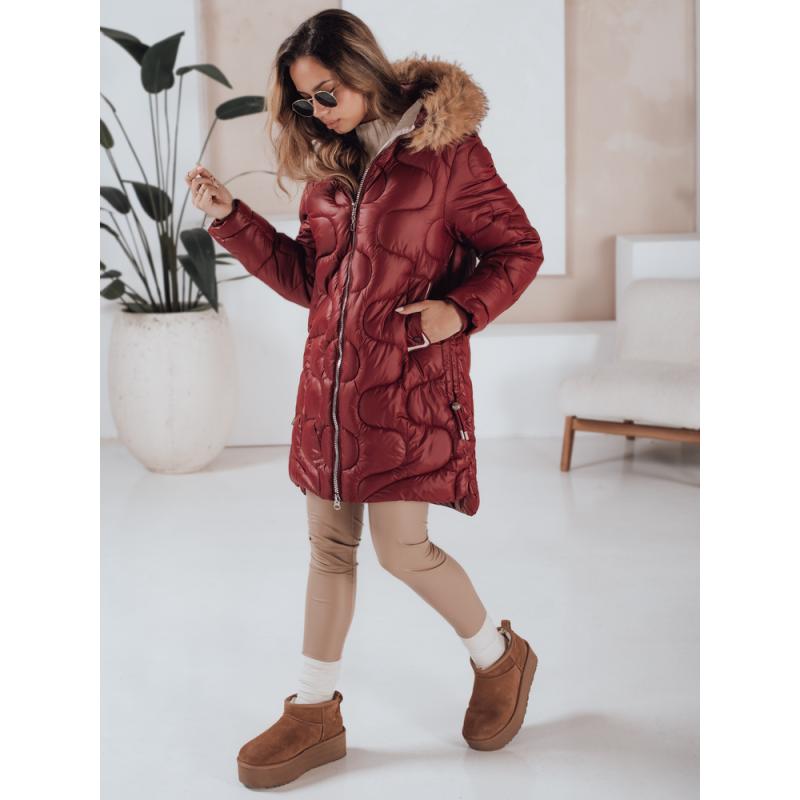 Dámská zimní bunda VIRELIA prošívaná s kapucí, vínová