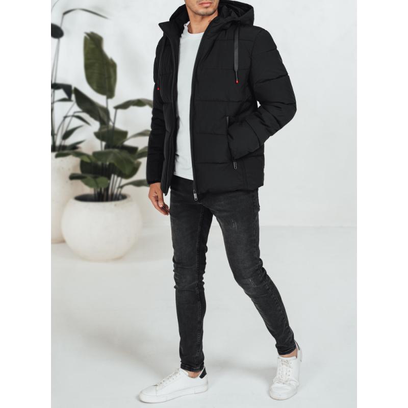 Pánská zimní prošívaná bunda s kapucí, černá