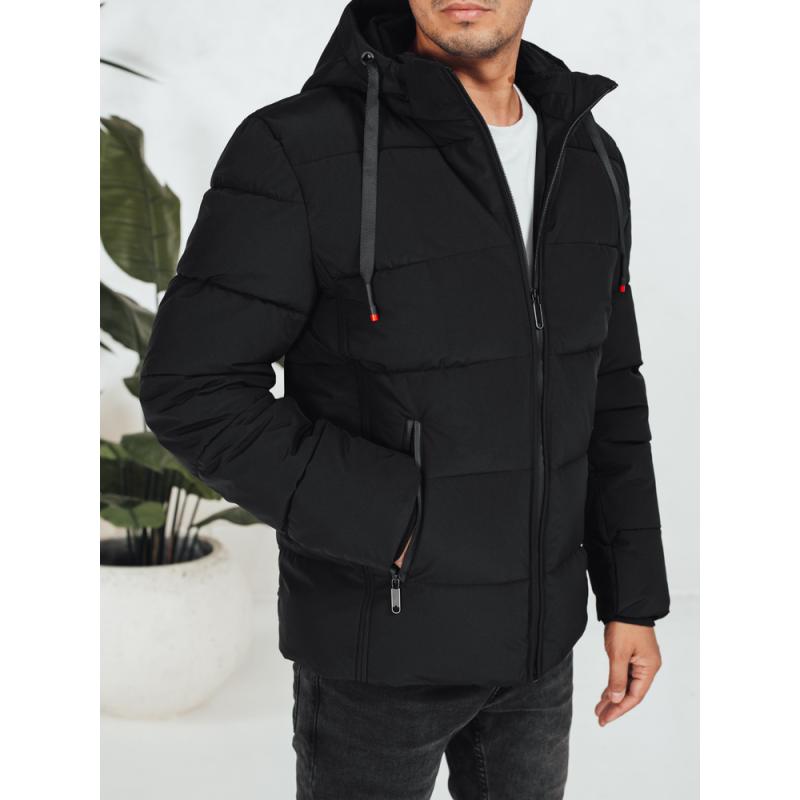 Pánská zimní prošívaná bunda s kapucí, černá