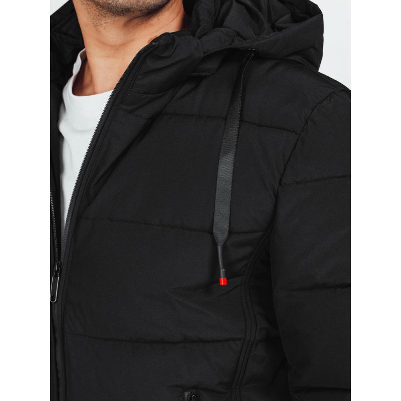 Pánská zimní prošívaná bunda s kapucí, černá