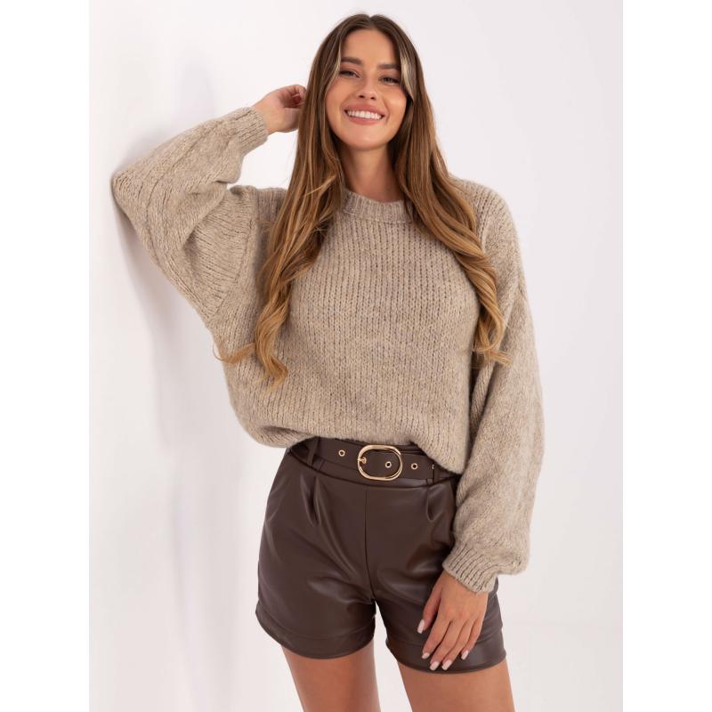 Bézs oversized pulóver puffos ujjakkal