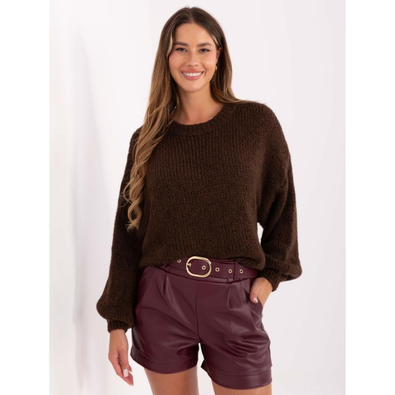 Tmavě hnědý dámský oversize svetr z vlny