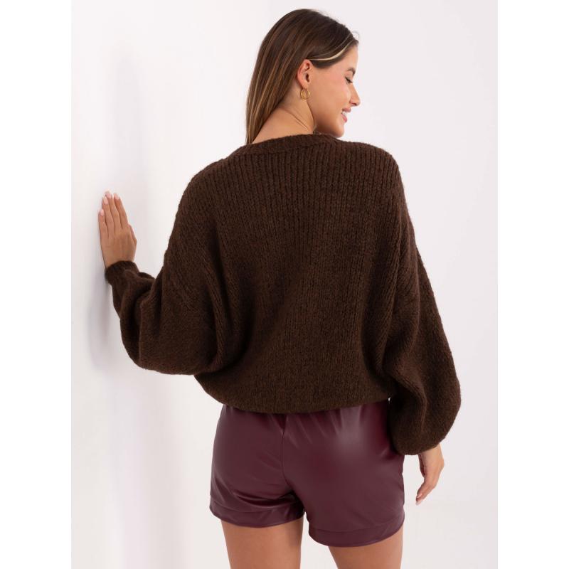 Tmavě hnědý dámský oversize svetr z vlny