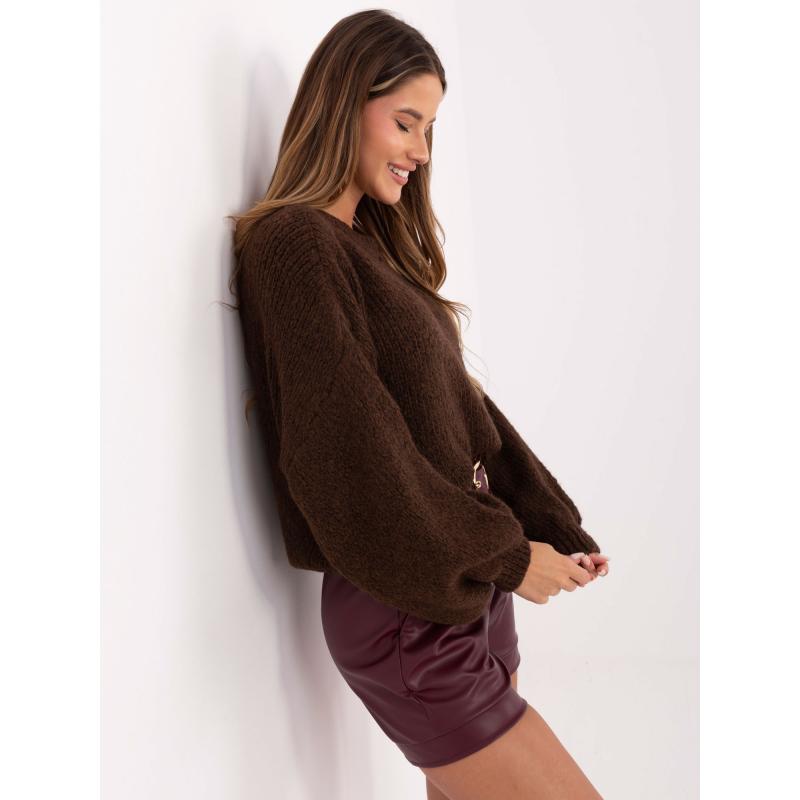 Tmavě hnědý dámský oversize svetr z vlny