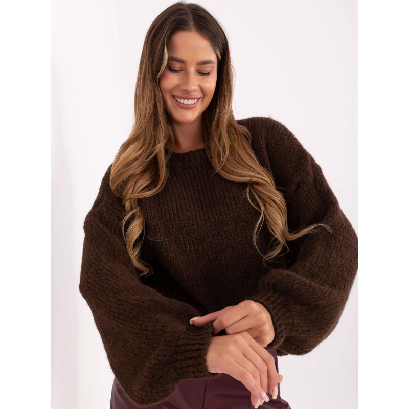 Tmavě hnědý dámský oversize svetr z vlny