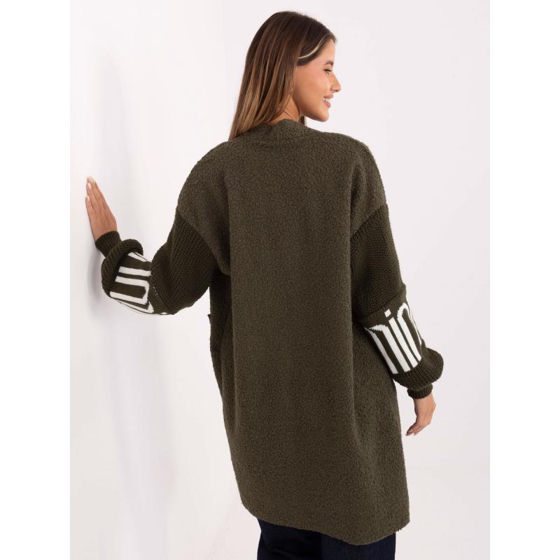 Khaki dámský bouclé kardigan s kapsami