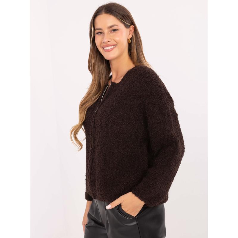 Čokoládový bouclé svetr se zipem RUE PARIS