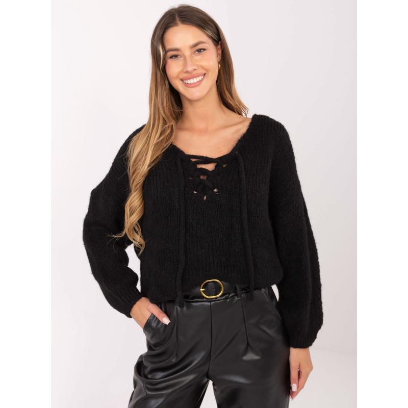 Černý dámský oversize svetr s příměsí vlny