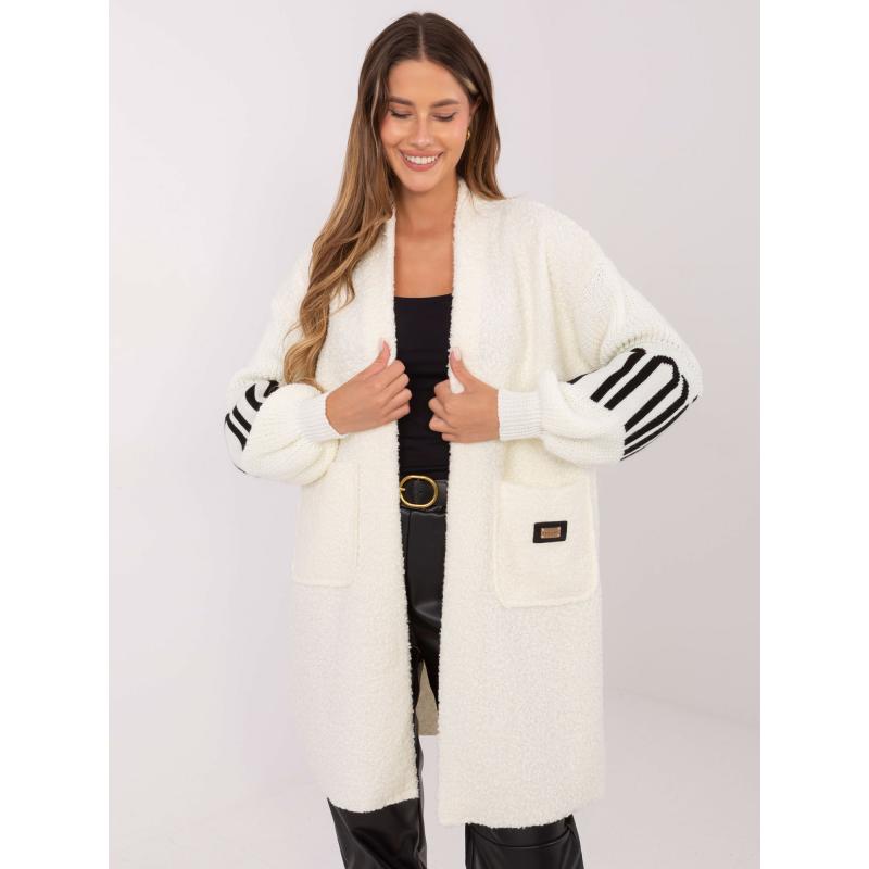 Ecru női bouclé kardigán zsebekkel