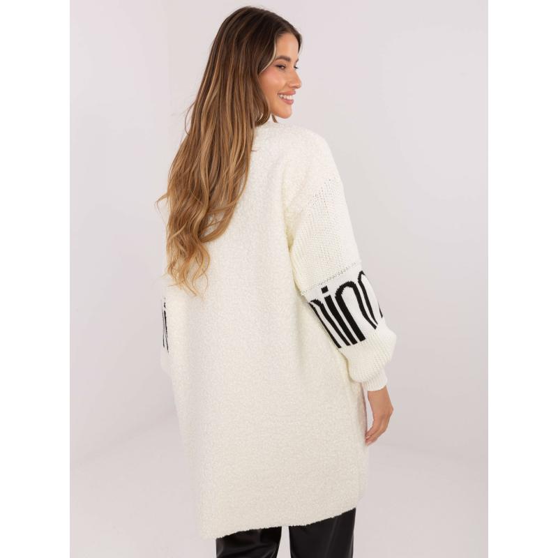 Ecru női bouclé kardigán zsebekkel
