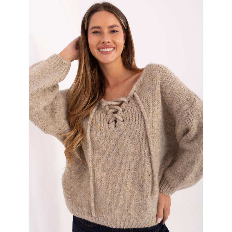 Béžový dámsky sveter s korzetovým zapínaním