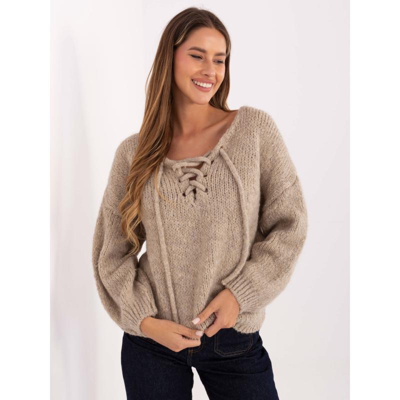 Béžový dámsky sveter s korzetovým zapínaním