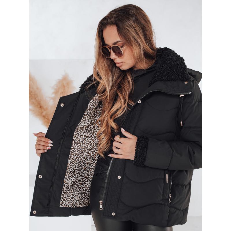 Női téli steppelt kabát WARMMISS kapucnival, fekete