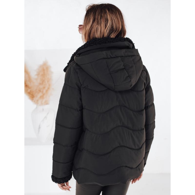Női téli steppelt kabát WARMMISS kapucnival, fekete