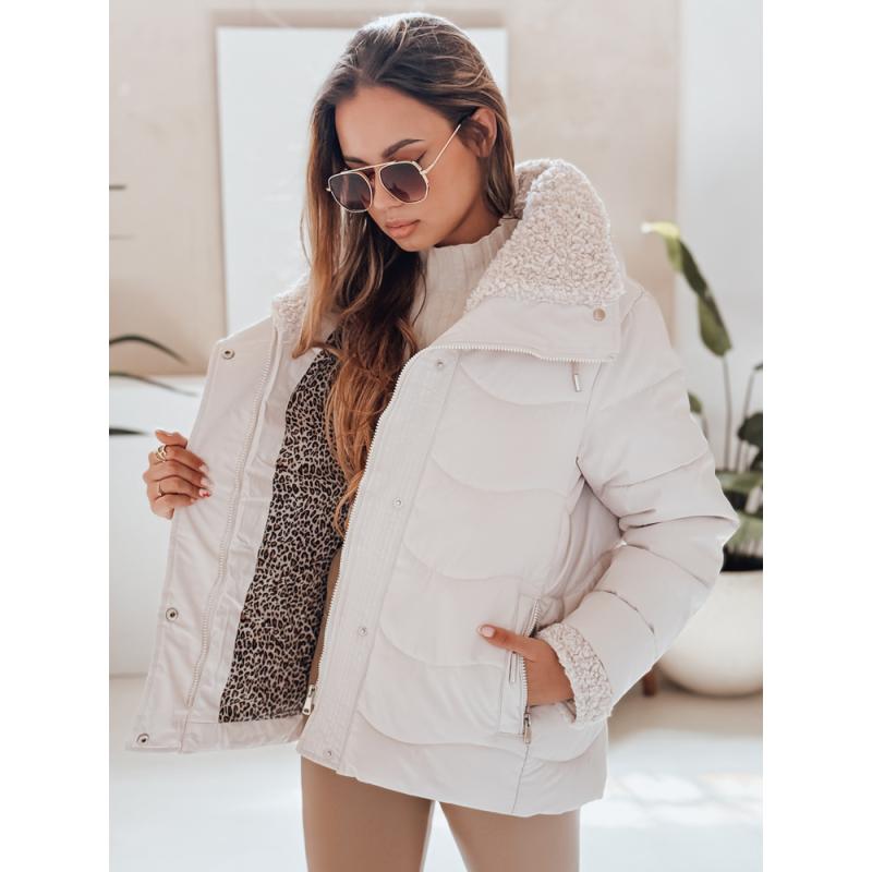 Női steppelt téli kabát WARMMISS kapucnival, fehér