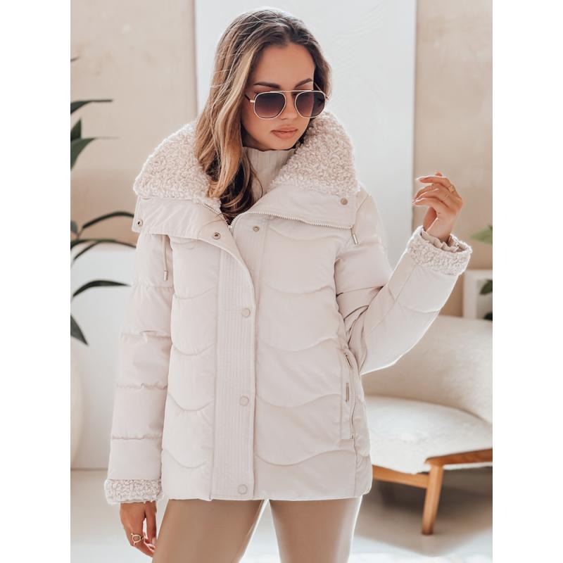 Női steppelt téli kabát WARMMISS kapucnival, fehér