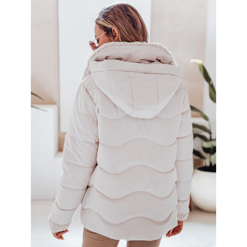 Női steppelt téli kabát WARMMISS kapucnival, fehér