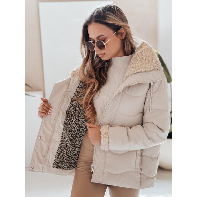 Női steppelt téli kabát WARMMISS kapucnival, világos bézs