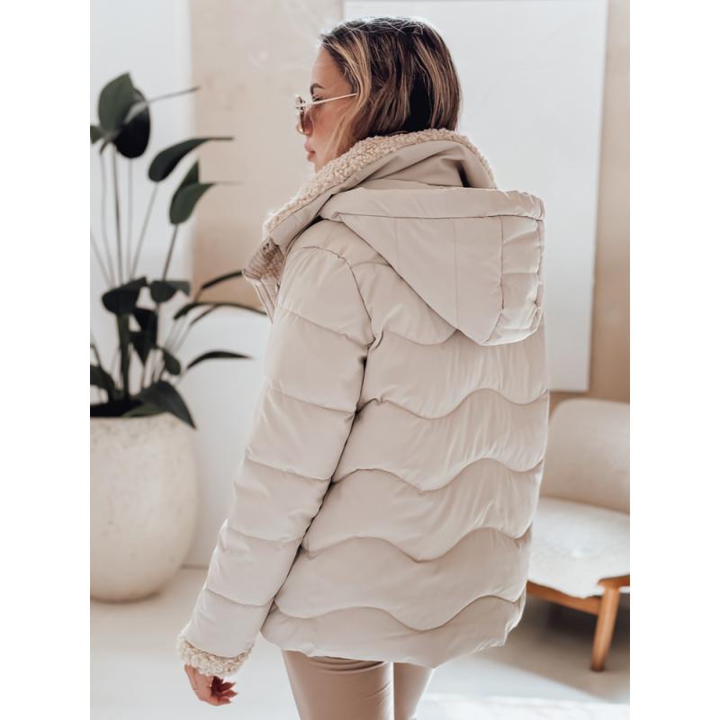 Női steppelt téli kabát WARMMISS kapucnival, világos bézs