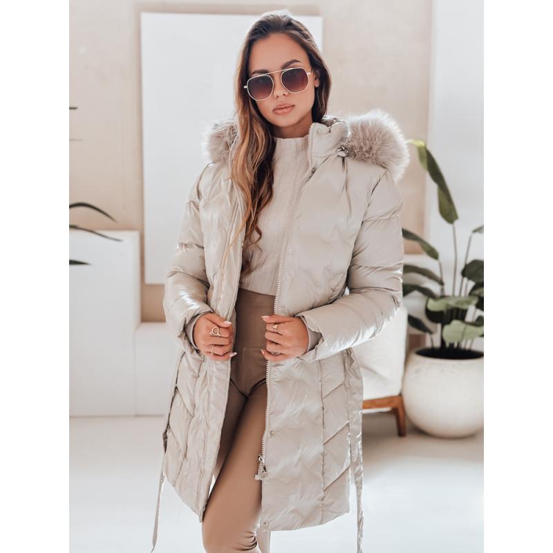 Női téli kabát CASSERIE kapucnival, világos bézs