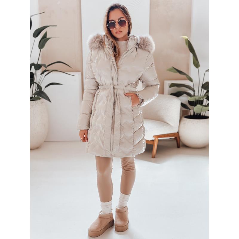 Női téli kabát CASSERIE kapucnival, világos bézs