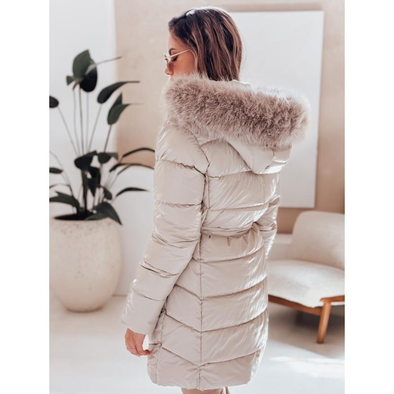 Női téli kabát CASSERIE kapucnival, világos bézs