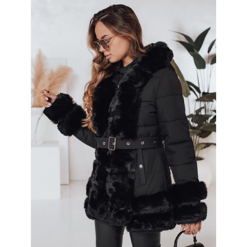 CITYGLANCE női télikabát szőrmebundával fekete
